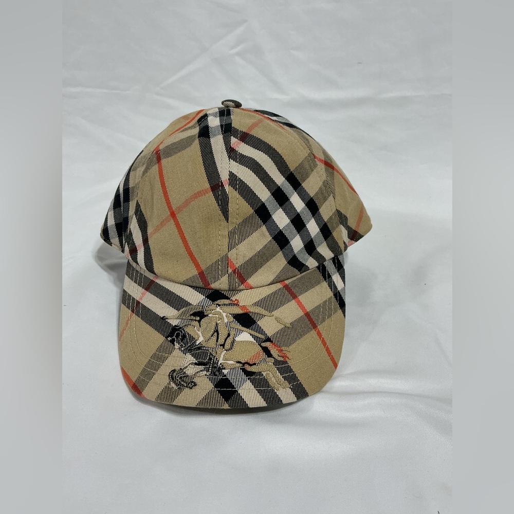 Burberry Beige Plaid Baseball Cap with Equestrian Motif